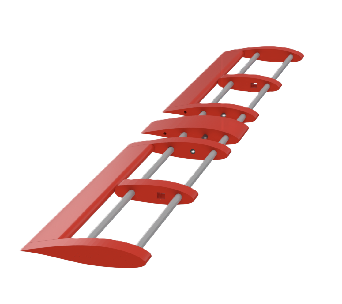 RC plane wing frame structure with ribs and spars