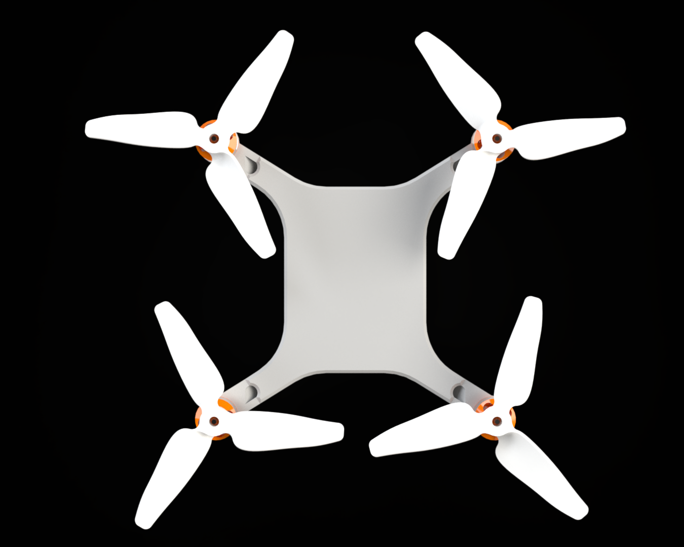 Top-down CAD render of a quadcopter frame